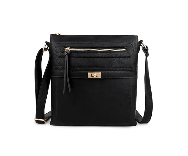 Handle bags with thick handles for support -BLACK MULTI COMPARTMENT CROSS BODY SHOULDER BAG