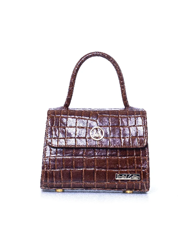 Handle bags with durable hemp for sustainability -Tokyo Micro: Limited Edition Glossy Syrup Brown Crocodile Print