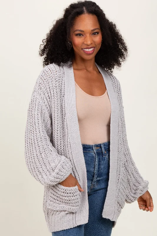 Graduation - cardigan for a celebratory look -Heather Grey Chunky Knit Oversized Pocket Cardigan