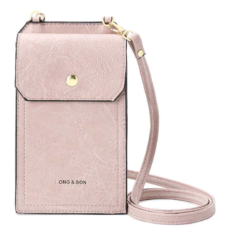 Handle bags with bold text for statements -SMALL BLUSH PINK MOBILE PHONE HOLDER CROSS BODY BAG