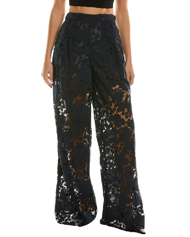 Formal tight trousers for women with sharp crease and sophisticated tailoring -Oscar de la Renta Botanical Silk-Lined Wide Leg Pant