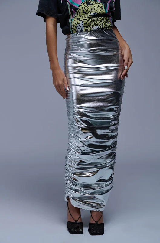 Casual cotton skirts for laid-back days -LUNA RUCHED METALLIC MAXI SKIRT