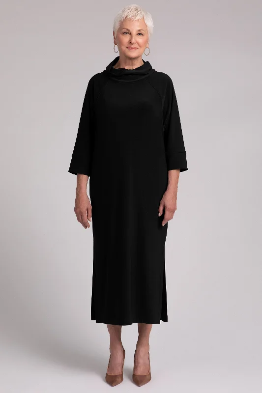 Indian Dresses with Intricacy -Cozy Raglan Funnel Neck Dress | Black