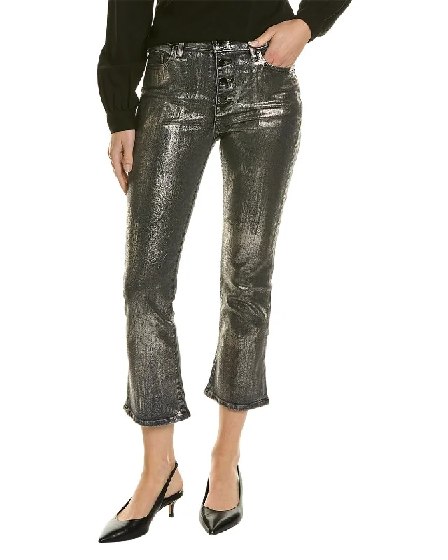 Black leather tight trousers for women with sleek, glossy finish for night out -FIDELITY DENIM Juniper Moonstone Flare Crop Jean