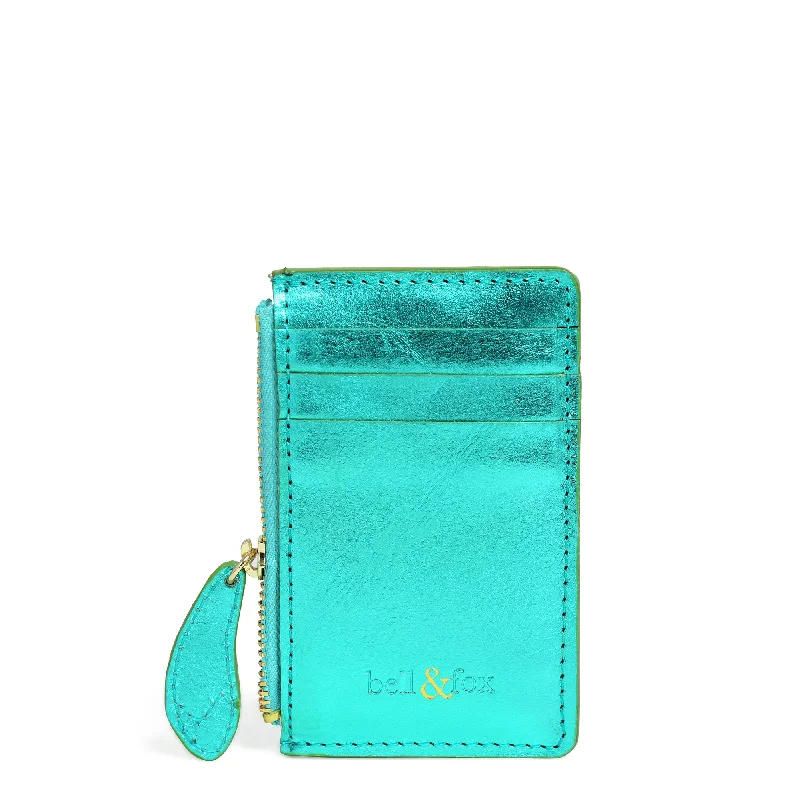 Handle bags with lightweight fabric for ease -LIA Leather Card Holder - Emerald Metallic