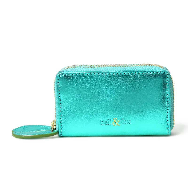 Handle bags with holiday themes for festivities -AVA Mini Double Zip Purse - Emerald Metallic