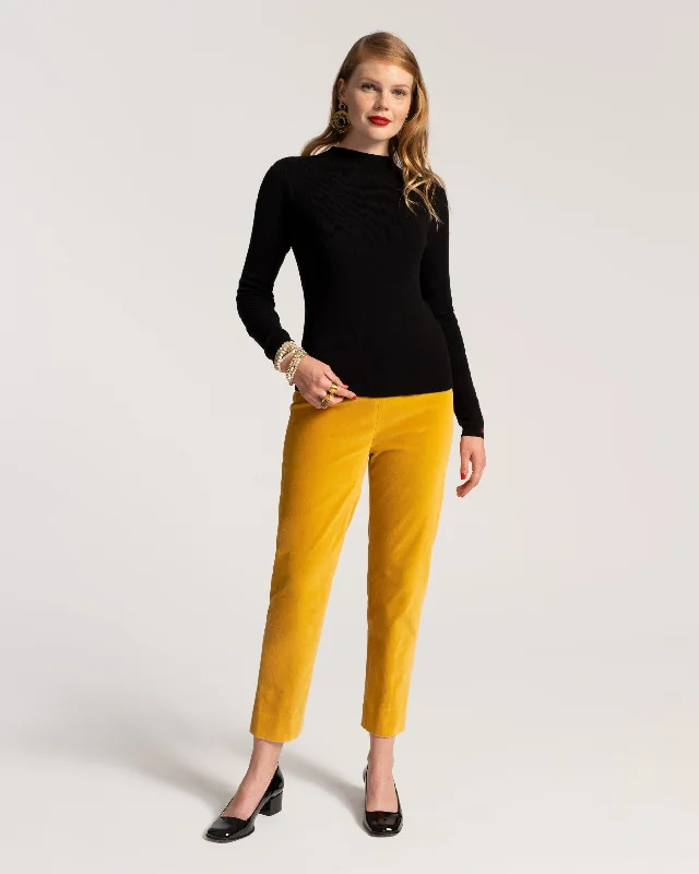 Stylish tight trousers for women with high-waisted fit for flattering look -Lucy Pant Stretch Velvet Mustard