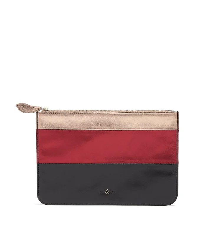 Handle bags with soft velvet for luxury -LANA Clutch Bag - Black, Gold and Red Metallic Leather Mix