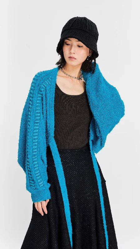 Boat - neck cardigan for a stylish look -Feather Yarn Cardigan