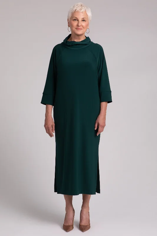 Tiered Dresses for Voluminous -Cozy Raglan Funnel Neck Dress | Evergreen