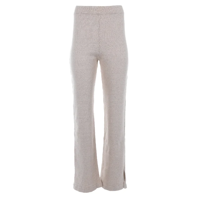 Formal tight trousers for women with sharp crease and sophisticated tailoring -Nanushka Knitted High-Waist Bell Pants in Beige Cotton