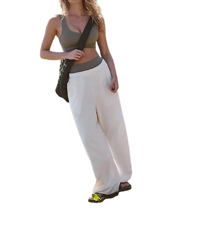 Tight trousers for women with vertical stripes and slimming effect for a sleek look -Warm Down Solid Sweatpants In Ivory