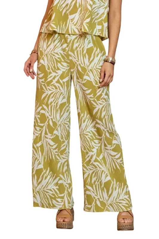 Geometric Dresses for Modern -Leaf Print Dress Pants In Kiwi