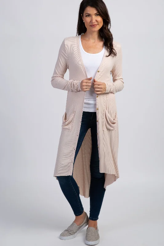 Long - sleeve cardigan for cold weather -Cream Button Front Knit Cardigan