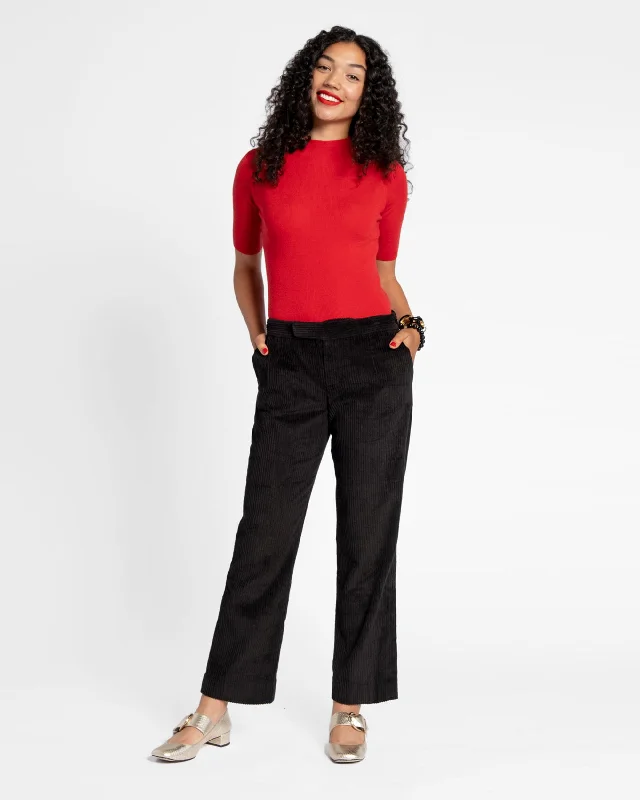 Trendy tight trousers for women with zipper details and edgy finish -Chloe Corduroy Pant Black