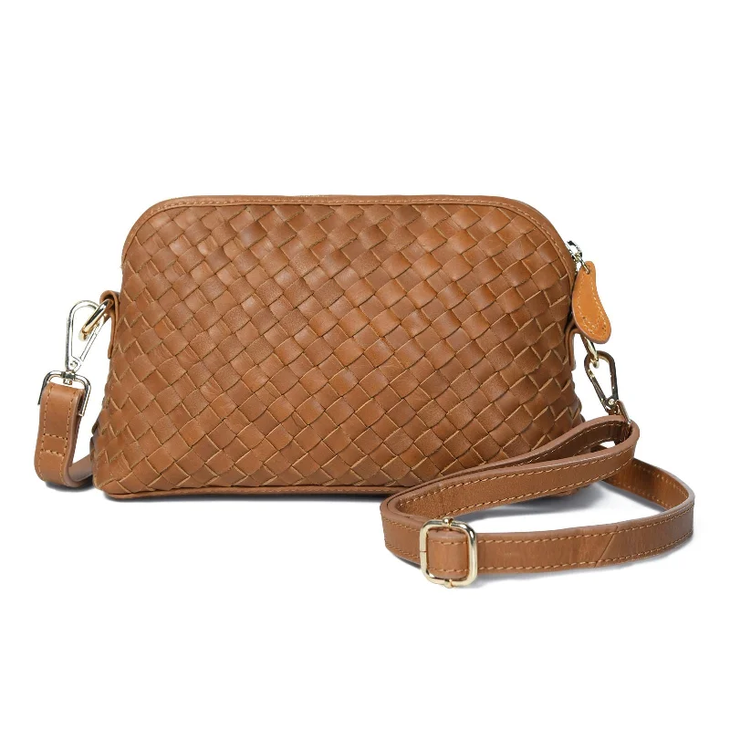 Handle bags with inner compartments for essentials -IRA Hand Woven Crossbody Bag in Caramel Leather