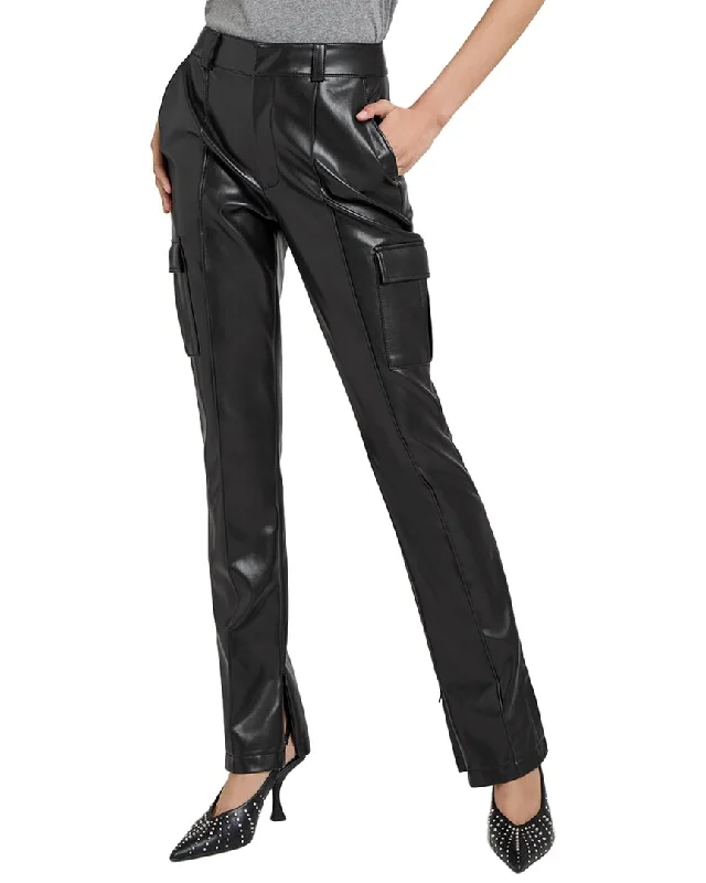 Vintage-inspired tight trousers for women with buttoned waist and retro charm -Cinq à Sept Vegan Leather Norah Pant