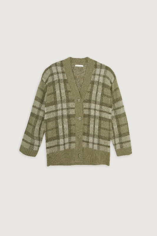 Belted cardigan to define the waist -FUZZY OVERSIZED PLAID CARDIGAN