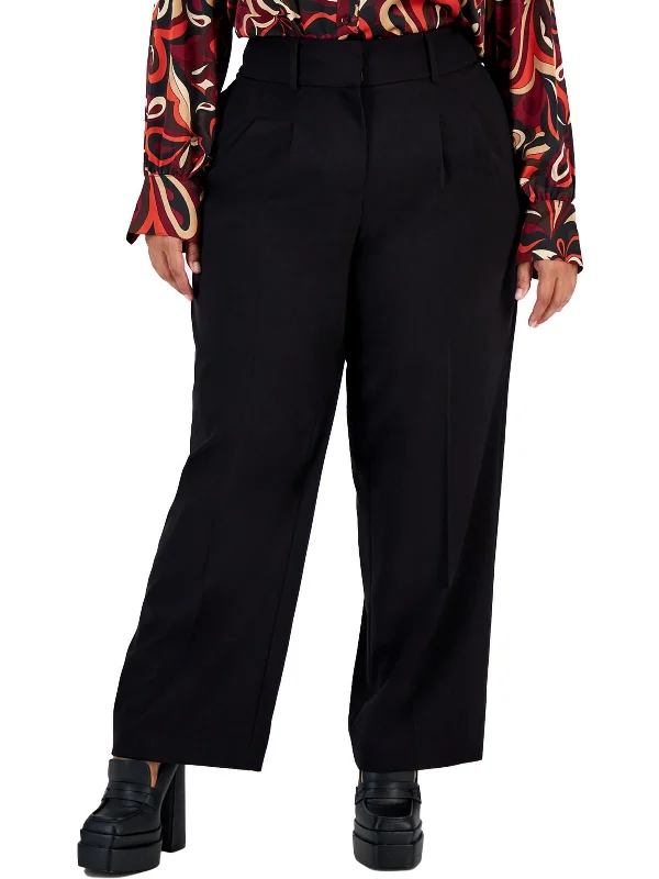 Tiered Dresses for Voluminous -Plus Womens Mid Rise Office Dress Pants