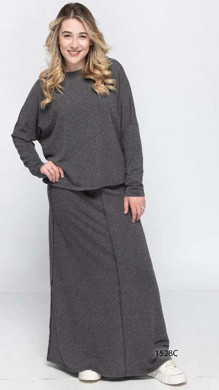 A-line mini skirts for fun flirty looks -Soft Terry Maxi Skirt - Charcoal Grey