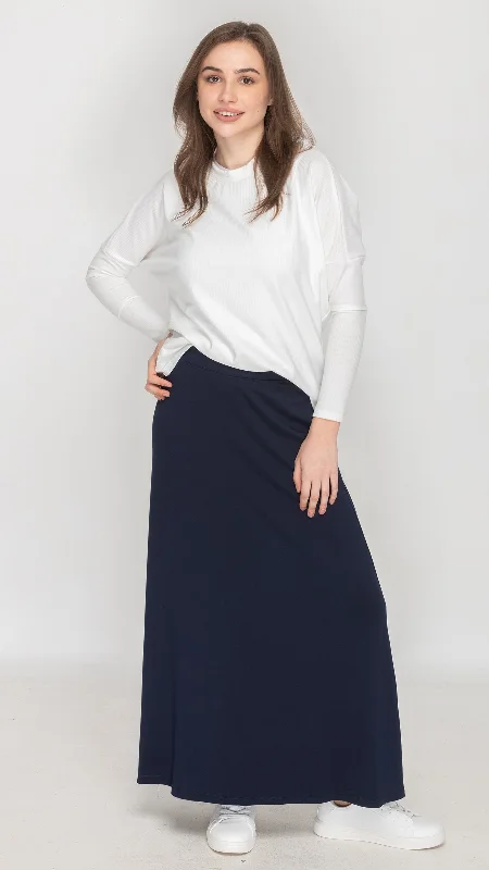 Trendy skirts with asymmetrical hem lines -Bamboo Jersey Maxi Skirt - Navy