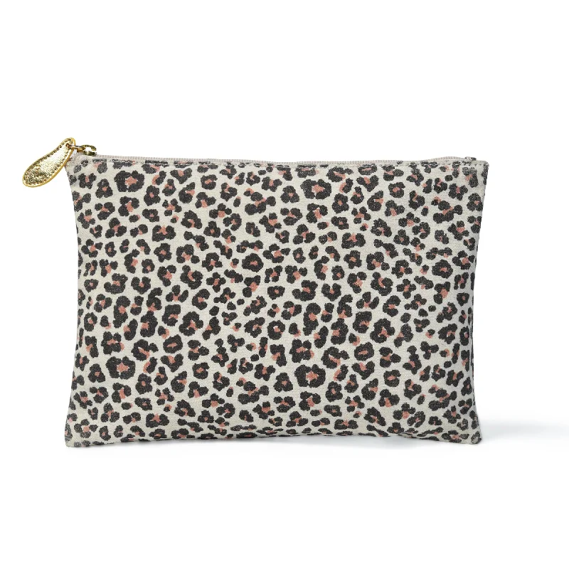 Handle bags with pastel colors for softness -LILY Pouch in Leopard Print Canvas