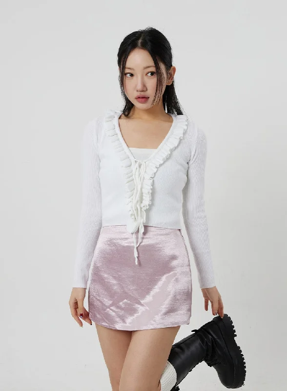 Fitted cardigan to show off curves -Frill Detail Cropped Cardigan CJ330