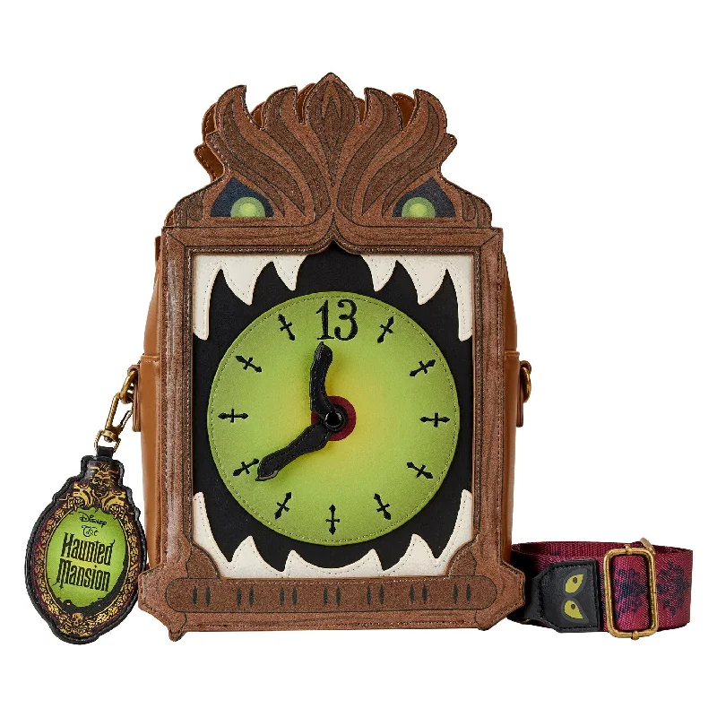 Handle bags with vegan suede for softness -Loungefly Haunted Mansion Clock Crossbody Bag