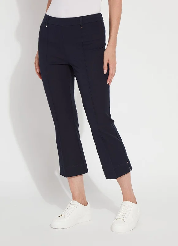 High-waisted tight trousers for women with belt loops for added style -Cropped Amanda Bootcut- Navy (25" Inseam)