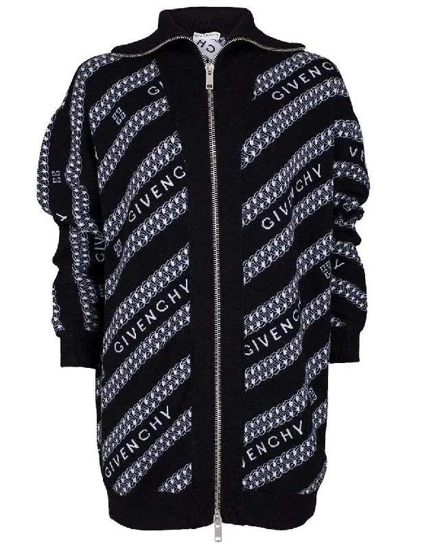 Office - appropriate cardigan for work -Chain Logo Jacquard Cardigan