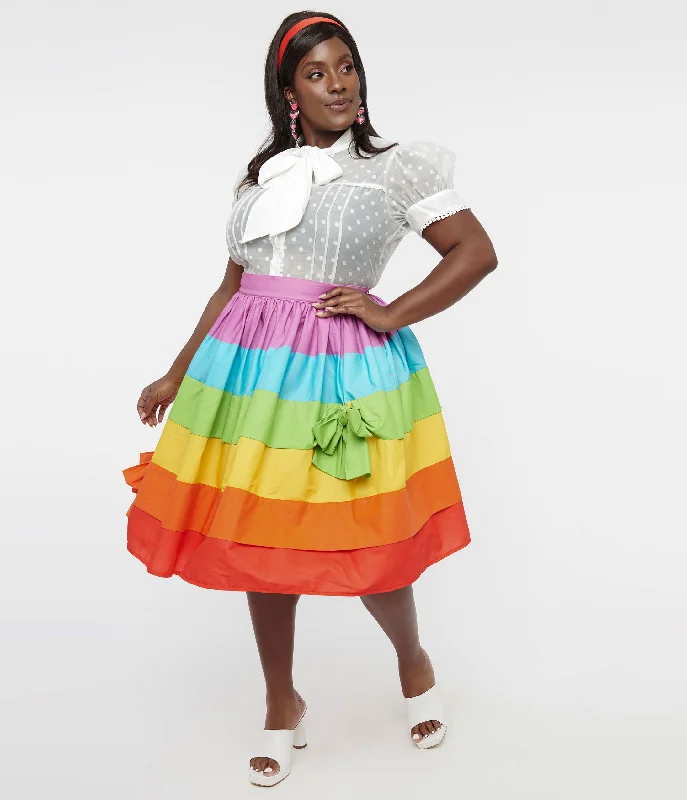 Trendy leather skirts for edgy modern looks -Unique Vintage Plus Size 1950s Rainbow Stripe Gellar Swing Skirt