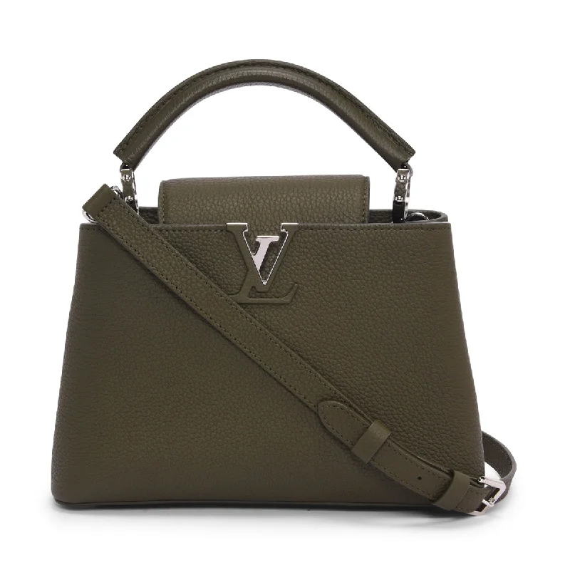 Handle bags with bold text for statements -Louis Vuitton Khaki Taurillon Leather Capucines BB