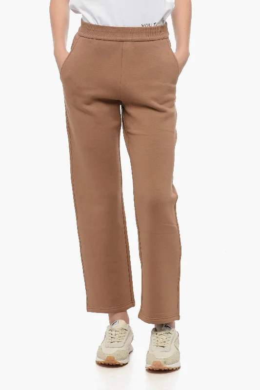 Designer tight trousers for women with unique stitching and high-fashion appeal -Max Mara S Stretch Cotton Joggers with Embroidered Logo