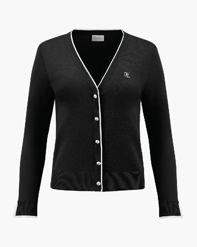 Sporting - event cardigan for a casual - sporty look -V -neck color scheme line cardigan - Black