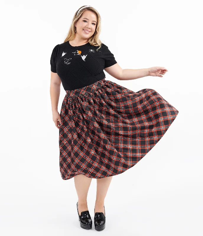 Luxury skirts with shimmering sequin details -Unique Vintage Plus Size 1950s Black & Orange Plaid Gellar Swing Skirt