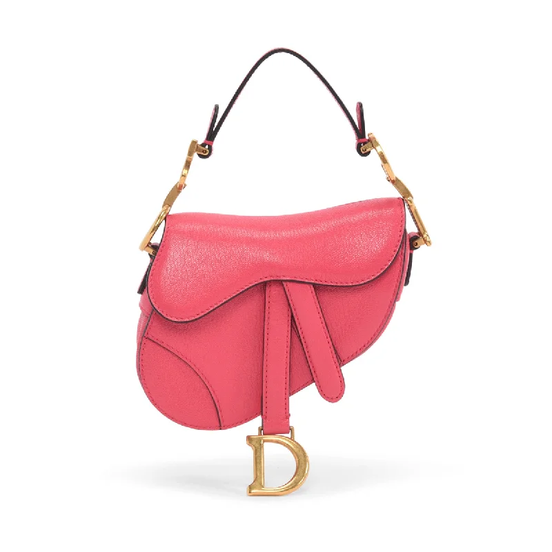 Handle bags with rustic leather for charm -Dior Fuchsia Goatskin Micro Saddle Bag