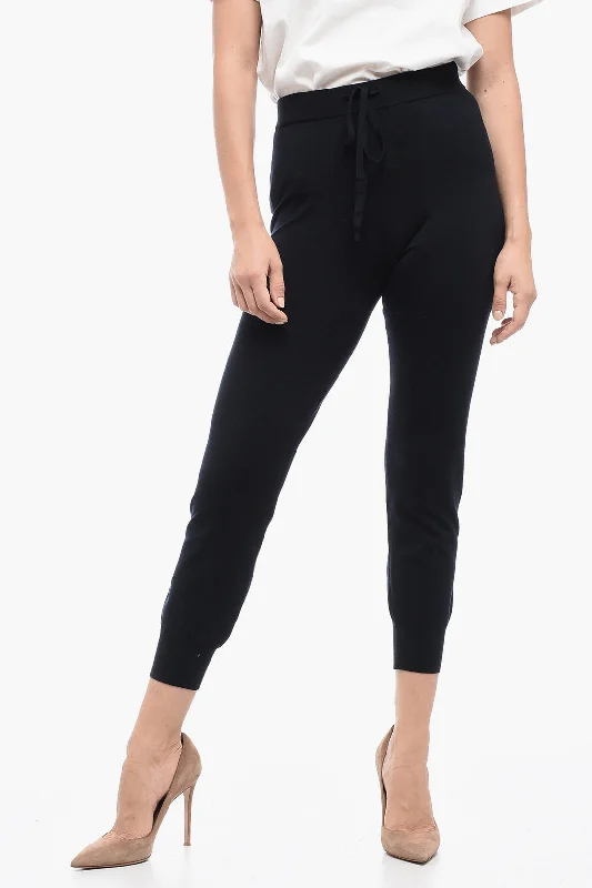 Stretchy tight trousers for women with soft fabric and flexible fit -Max Mara S Drawstringed ELIA Knitted Pants