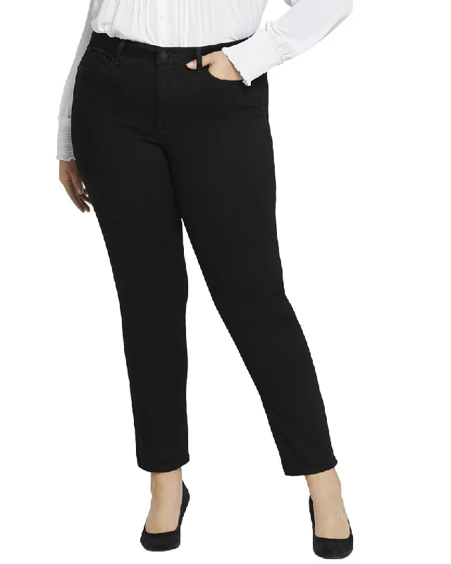 High-waisted tight trousers for women with pleated front and polished design -NYDJ Plus Sheri Black Slim Jean