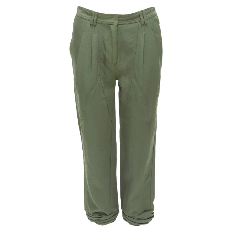 Tight trousers for women with faux leather material for sleek and modern look -Alexander Wang Twill Panelled Back Pockets Ruched Hem Safari Pants