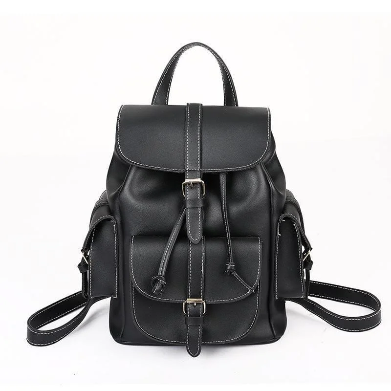 Handle bags with vibrant colors for boldness -Vintage Drawstring Backpack Black Shoulder Bag