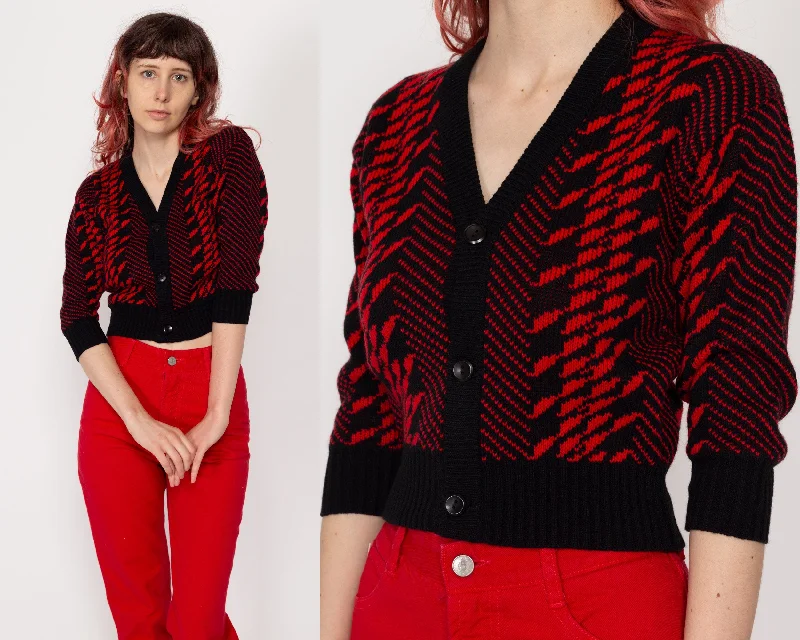 Outdoor - activity cardigan for a durable option -XXS 90s Red & Black Cropped Knit Cardigan