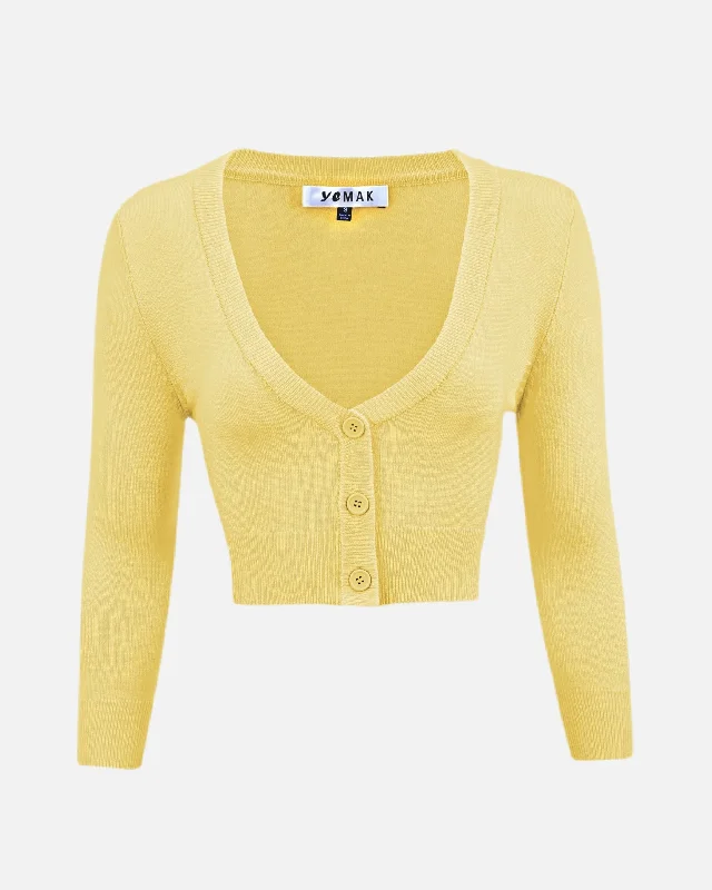 Herringbone - cardigan for a sophisticated appearance -MAK Crop cardigan Baby Yellow