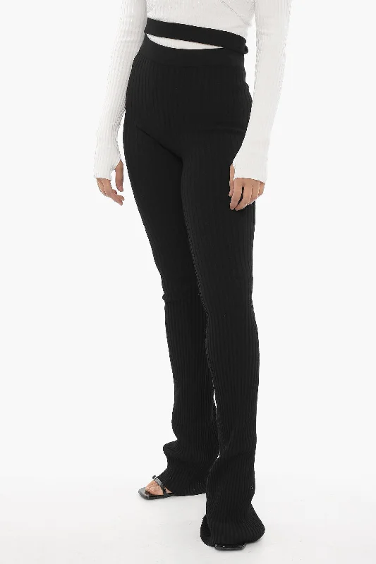 Bold color tight trousers for women with bright hues and daring style choices -ANDREĀDAMO Ribbed Boot Cut Pants