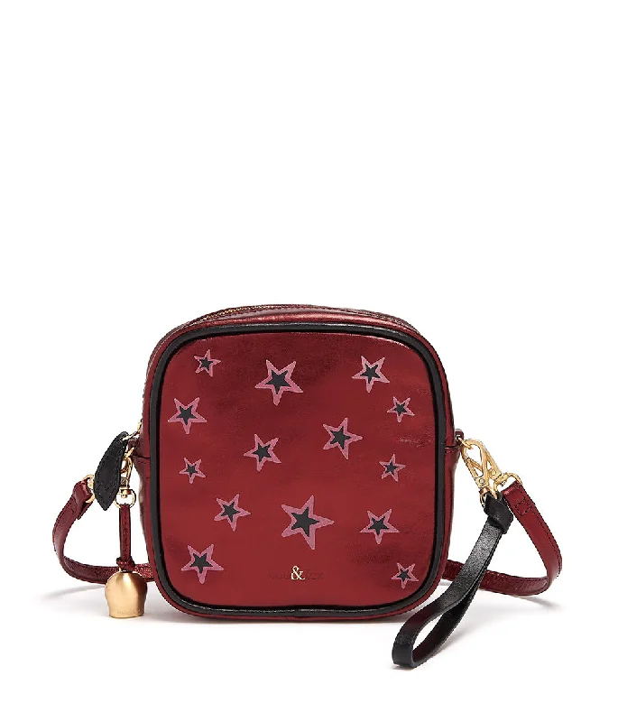 Handle bags with soft leather for luxury -MARLO Mini Cross Body Bag / Wristlet Clutch - Cherry Red Star Print