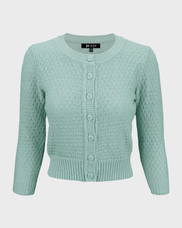 Cable - knit cardigan with classic patterns -MAK Vintage Textured Cardigan Mint