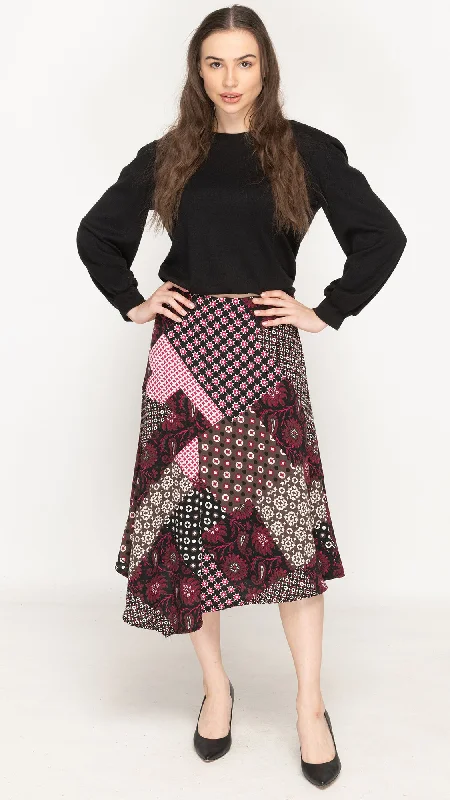 Vintage skirts for retro-inspired fashion vibes -Asymmetrical Skirt - Purple Paisley Patchwork