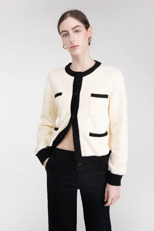 Cultural - event cardigan for a stylish appearance -FUZZY COLOUR BLOCK CARDIGAN