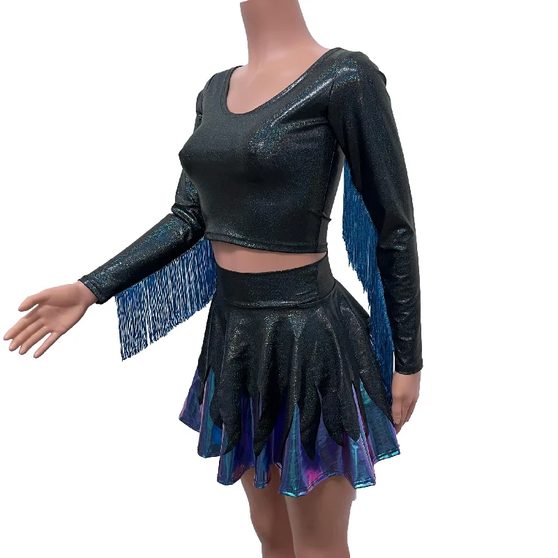 Stretch denim skirts for comfy wear -Sea Witch Costume | Tentacle Skirt and Fringe Sleeve Top | Ursula Outfit