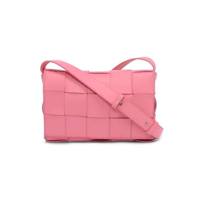 Handle bags with rustic leather for charm -Bottega Veneta Pink Lambskin Cassette Shoulder Bag