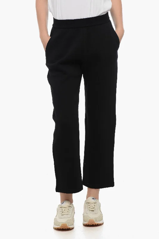 Classic tight trousers for women with smooth fabric and chic, timeless design -Max Mara S Stretch Cotton Joggers with Embroidered Logo